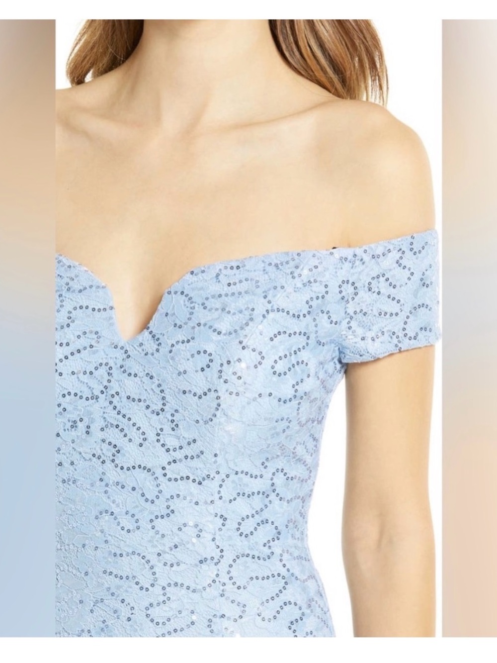 Vince Camuto Light Blue Off-Shoulder Lace Gown NWOT - Picture 2 of 7